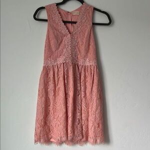 Altar'd State Blush Pink Lace Floral V Neck Mini Dress A Line Flare Size Small